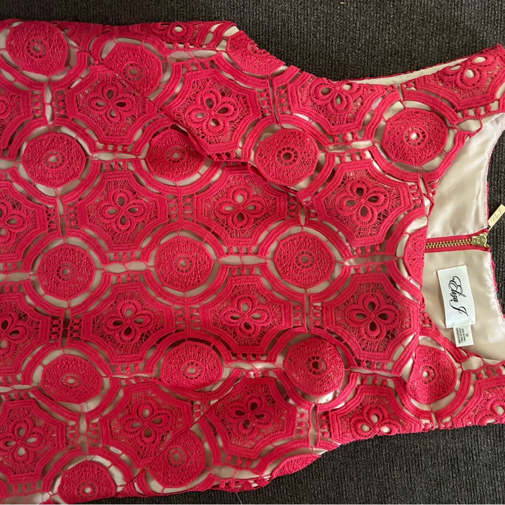 Eliza J Bright Pink Crochet Lace Formal Dress - Picture 7 of 7